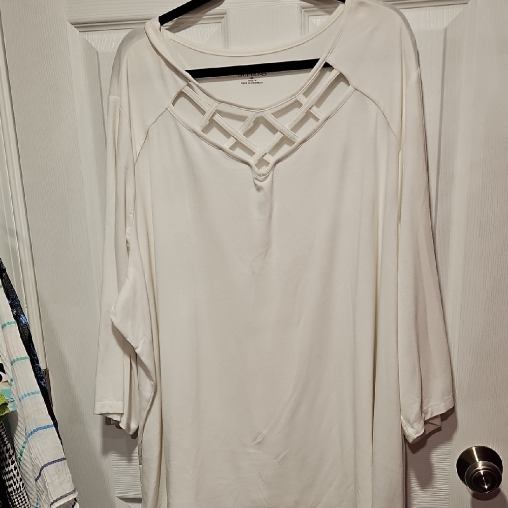 Catherines Ivory Blouse with Cutout Neckline